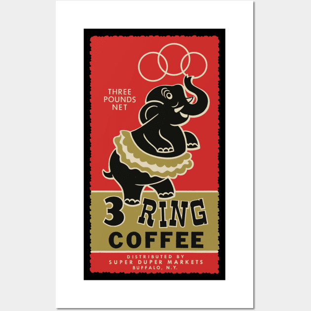 1960s Super Duper Market 3-Ring Coffee Elephant Label Wall Art by MatchbookGraphics